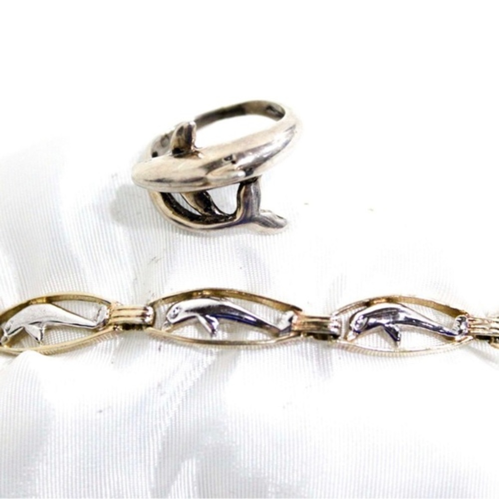 Sterling Silver Ring (size 6 ) and Bracelet featuring Dolphins